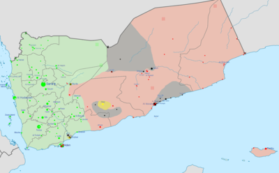 Current territorial situation in Yemen as of March 22nd 2015. Houthi forces are shown in green..png